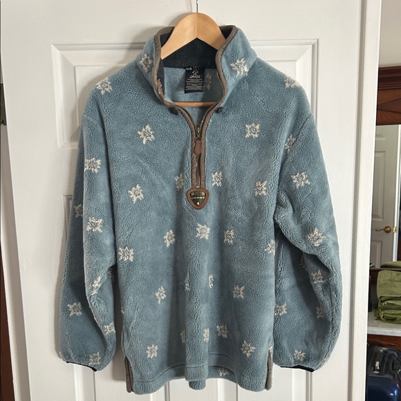 Orage  Zip Up Sweater in Blue and White - Picture 1 of 3